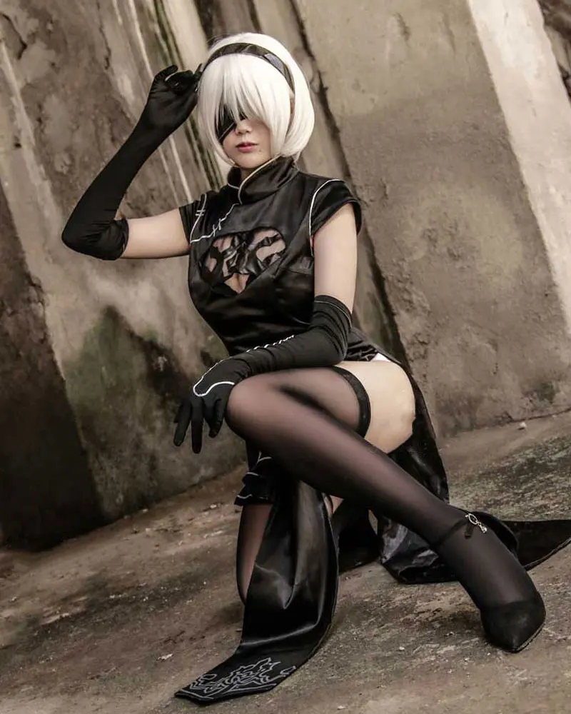 Новая игра Косплэй НИР: автоматы YoRHa 2B № 2 Тип B Cheongsam Сексуальная Униформа Женские туфли черного цвета Косплэй костюм адаптируемые под требования заказчика