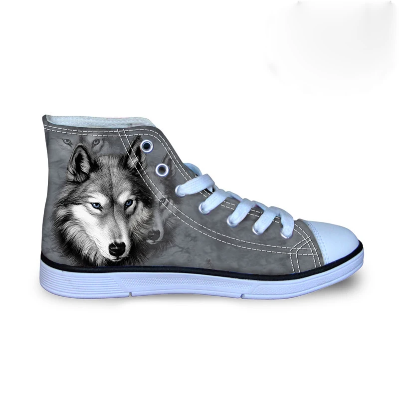 

Customized Fashion Mens Vulcanized Shoe 3D Animals Wolf High Top Shoes,Pet Dog Husky Print Flats Man Canvas Shoes Male Footwear