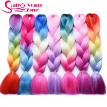 Sallyhair синий фиолетовый розовый красочные высокая температура большие синтетические косы омбре плетение волос для наращивания белый для женщин