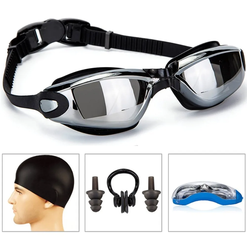 Professional Swimming Goggles With Hat and Ear Plug Nose Clip Suit Waterproof Swim Glasses anti-fog Sport Swim Eyewear