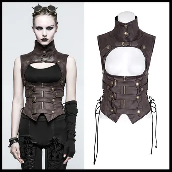 

PUNK RAVE Women Fashion Gothic Style Sexy Wasitcoat Steampunk Vintage Women Vest Cosplay Halloween Stand Collar Sexy Vest