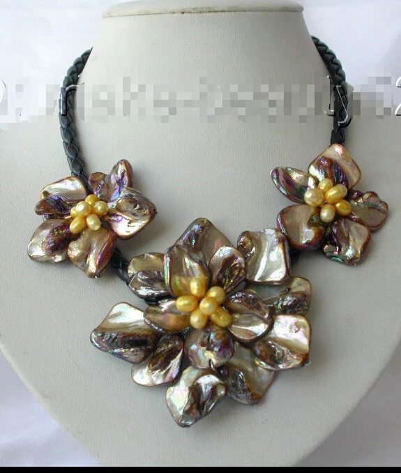 

classic baroque yellow freshwater cultured pearl shell flower necklace s544@^Noble style Natural Fine jewe FREE SHIPPING