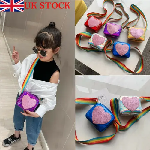 Детский плюшевый рюкзак с сердечками и радугой через плечо, милые детские сумки-мессенджеры для принцесс, сумки через плечо для маленьких девочек