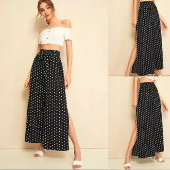 

Womens Slit Flared Palazzo Trousers Wide Leg High Loose Chiffon Harem Pants