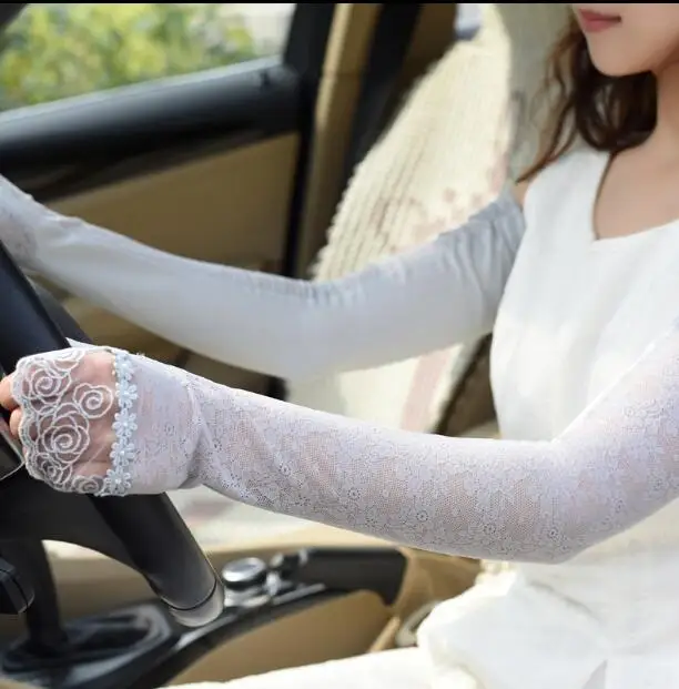 Женские Длинные хлопковые солнцезащитные перчатки для вождения женские летние сексуальные кружевные перчатки без пальцев для вождения R215