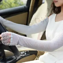 Женские Длинные хлопковые солнцезащитные перчатки для вождения женские летние сексуальные кружевные перчатки без пальцев для вождения R215
