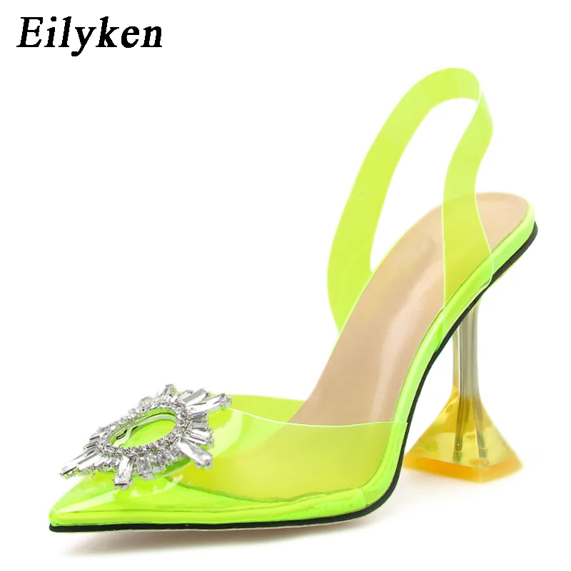 

Eilyken 2020 Autumn Fashion Fluorescent PVC Transparent Pumps Sexy Pointed Toe High Heel Sandals Crystal Heel Party Shoes