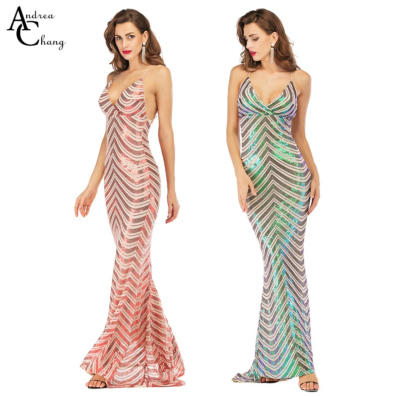 

Spring summer woman dress white red green black strip pattern sequin beading floor length dress sexy event trumpet mermaid dress