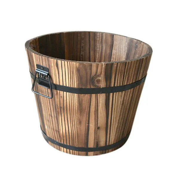 

Vintage Wooden Round Barrel Planter Pot Flower Succulent Retro Pot Home Decor