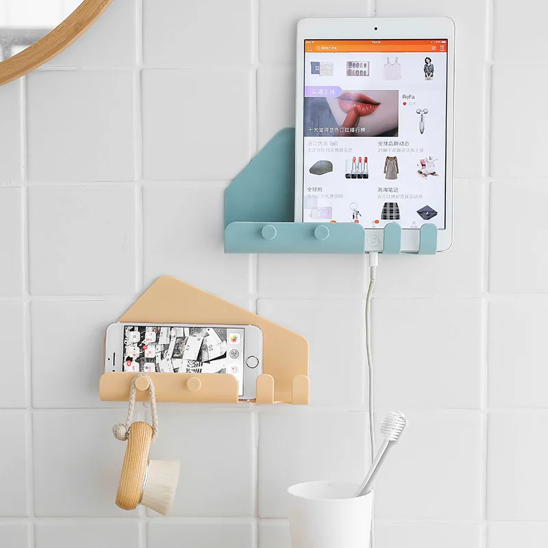 

Wall Cell Phone Bracket 3 Colors Mobile Phone Charging Holder for Wall Traceless 4 Hook Receiving Hanger Bracket