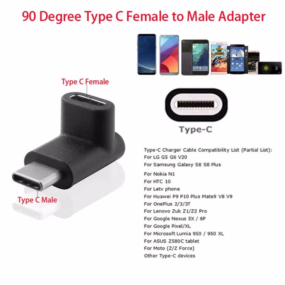 

Portable 90 Degree Reversible Design USB 3.1 Type C Female To Male Converter Adapter For Macbook S8 Note8