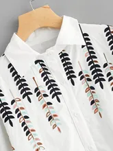 Autumn Turn Down Collar Long Sleeve Blouse Caual Slim Office Wear White Stereo Leaf Embroidery Shirt