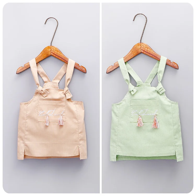 

Korean Children's Garment 2016 Spring Summer New Product Girl Baby Tassels Pocket Straps Girl Fresh Dress You