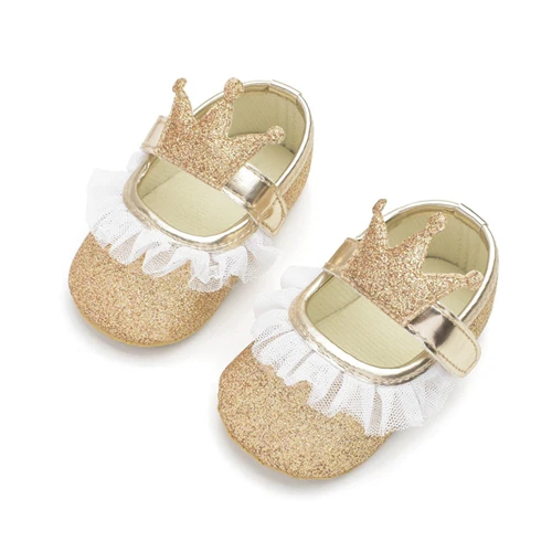 Милая обувь для маленьких девочек мягкие детские туфли с короной для новорожденных девочек мягкая нескользящая обувь с кружевом для маленьких принцесс - Цвет: As photo shows