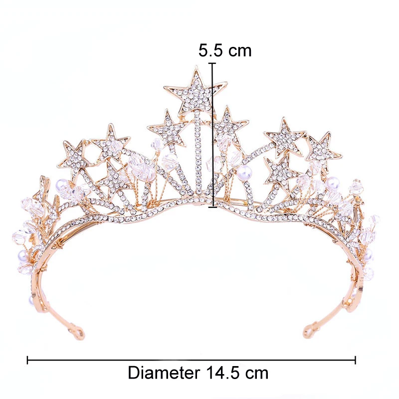Золотые и серебряные со стразами кристаллическая звезда Тиара повязка-корона для queen Свадебные украшения для волос головной убор невесты венец с орнаментом