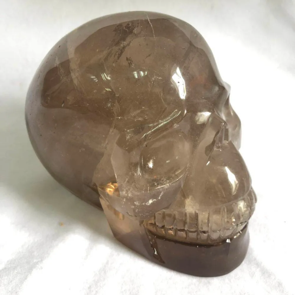 

Free Shipping! 1.69kg Rainbow Light Natural Handmade Smoky Quartz Crystal Carving Reiki Skull For Decoration 5'' FMX