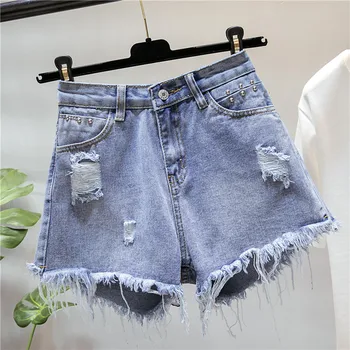

4xl plus big size denim jeans shorts women summer style 2018 feminina new thin denim high waist shorts female A4707