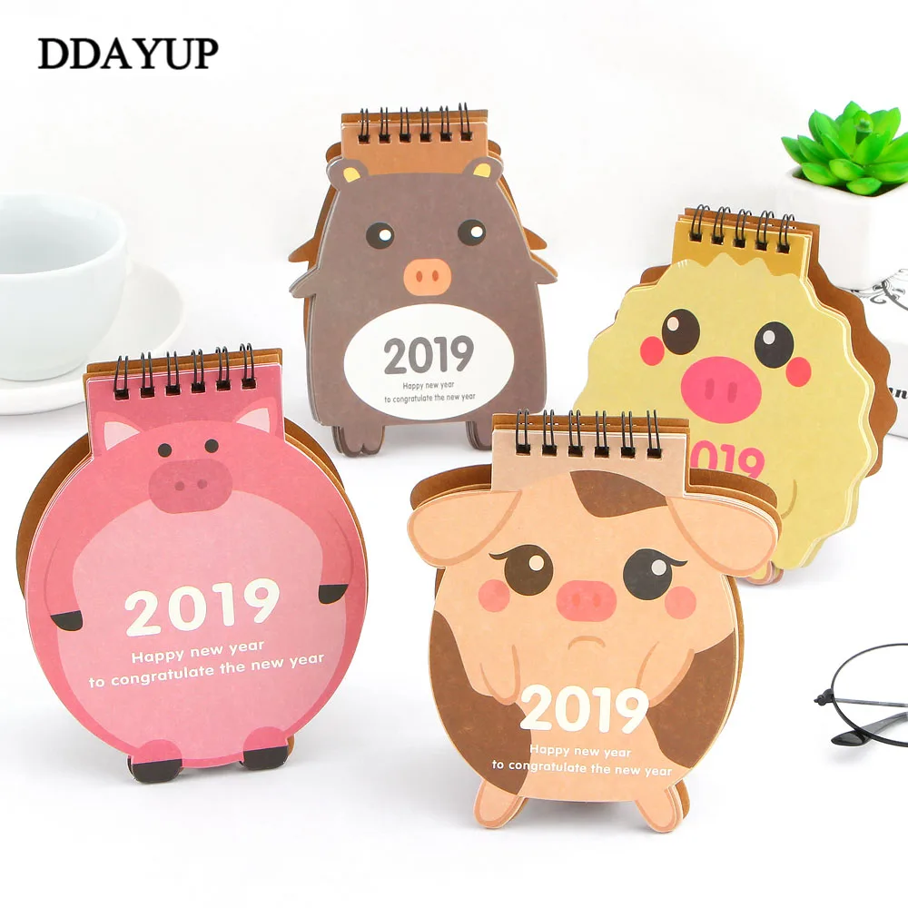 

2019 Cute Animals Cartoon Pig Mini Desktop Paper Calendar Daily Scheduler Table Planner Yearly Agenda Organizer