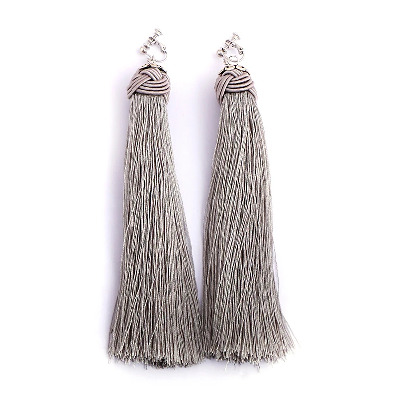 Fashion Long Tassel Earrings For Women Trendy Colorful Tassel Clip Earring Without Piercing Charm Handmade Jewelry Gifts CE98