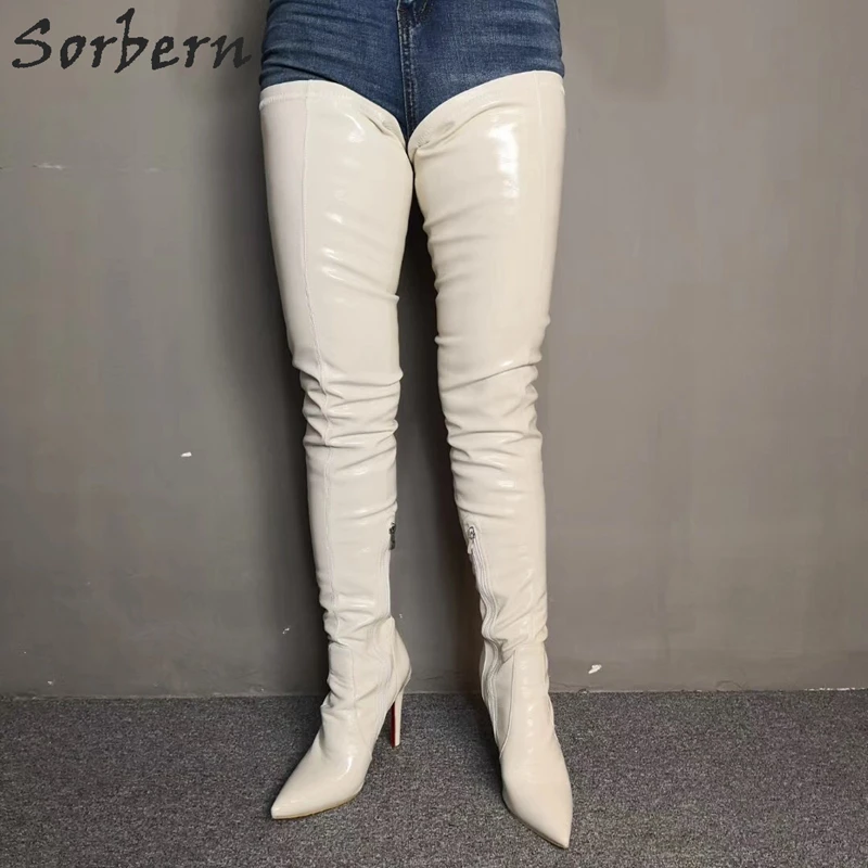 Sorbern White Crotch Thigh High Boots Women Pointed Toe Long Custom