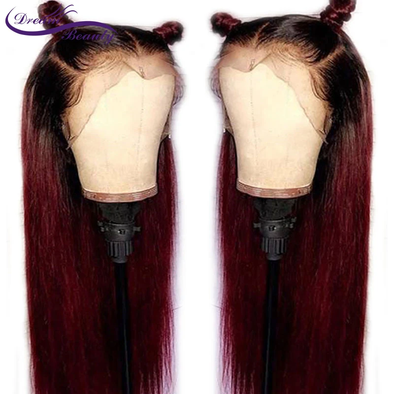 Бордовый 13X6 Синтетические волосы на кружеве парик с эффектом деграде (переход от темного к парик их натуральных волос 1B/99J цветные парики