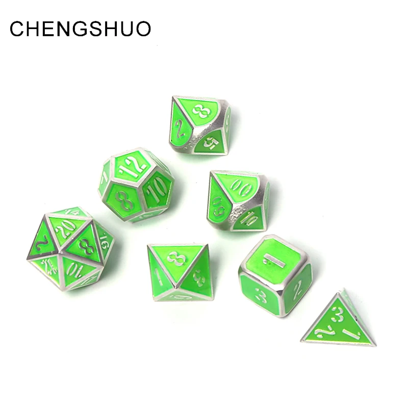 

Chengshuo dnd dice metal rpg sets polyhedral dungeons and dragons d20 10 8 12 table game Zinc alloy green digital dices pattern