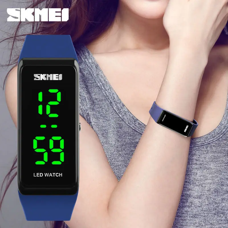 Skmei женщины спортивные часы девушки простой дизайн светодиодные женские