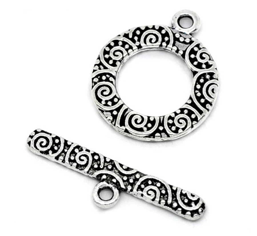 DoreenBeads цинковый сплав переключатели застежки круглые антикварные серебряные