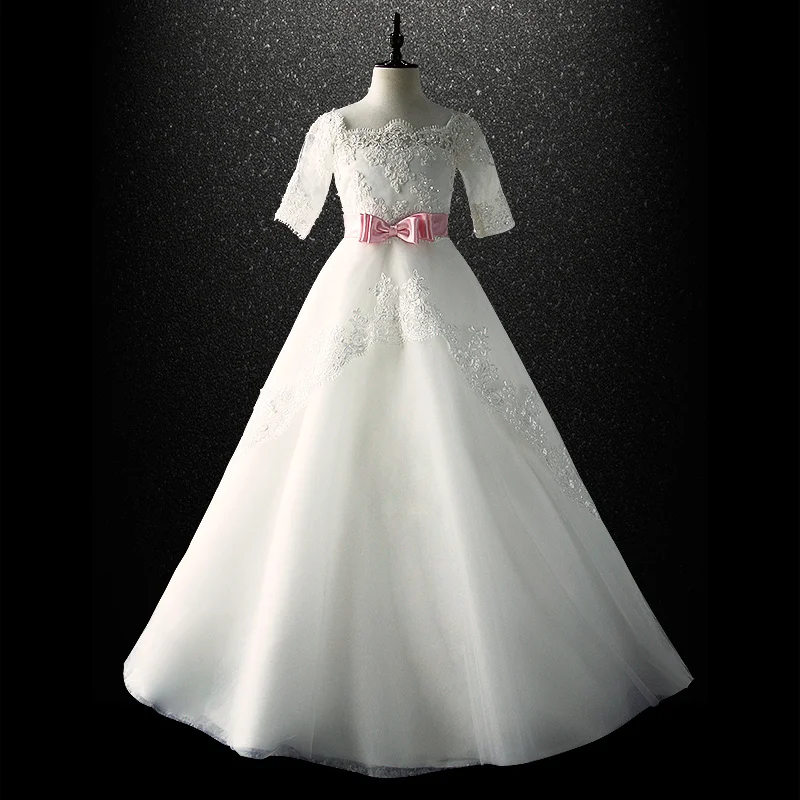 

Shoulderless Birthday Dress For Girls Half Sleeves Girls Wedding Dresses Summer 2017 New Kids Party Dress Prom Dress QX195