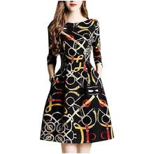 JAYCOSIN Платье женское осеннее сексуальное плюс размер o-образным вырезом длиной до колена с коротким рукавом железная цепь Печать платья мода vestido 9720