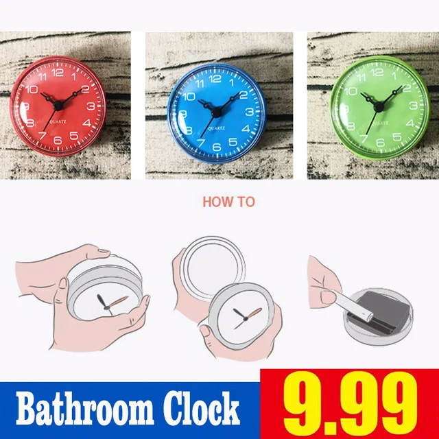 Waterproof Clocks in Bathroom or Shower, Fridge Clock Sucter, Mini Wall