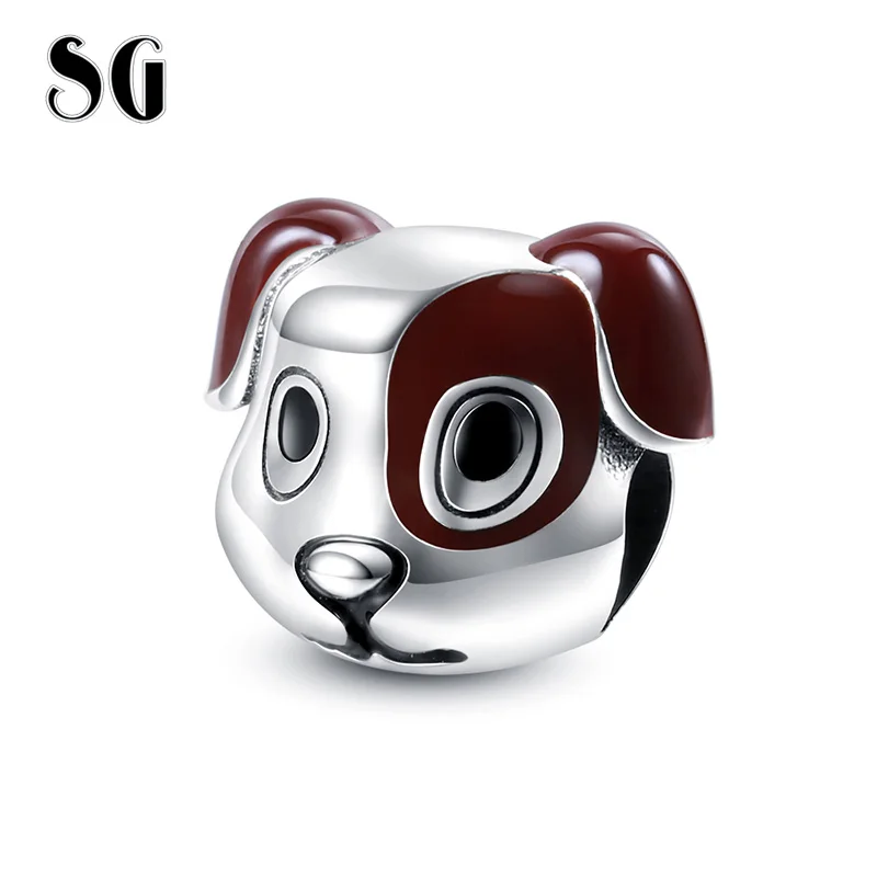 

SG New Design 925 sterling silver vivid Dog Head Charms Brown Enamel Animal Beads Fit European Bracelet for Women DIY Jewelry