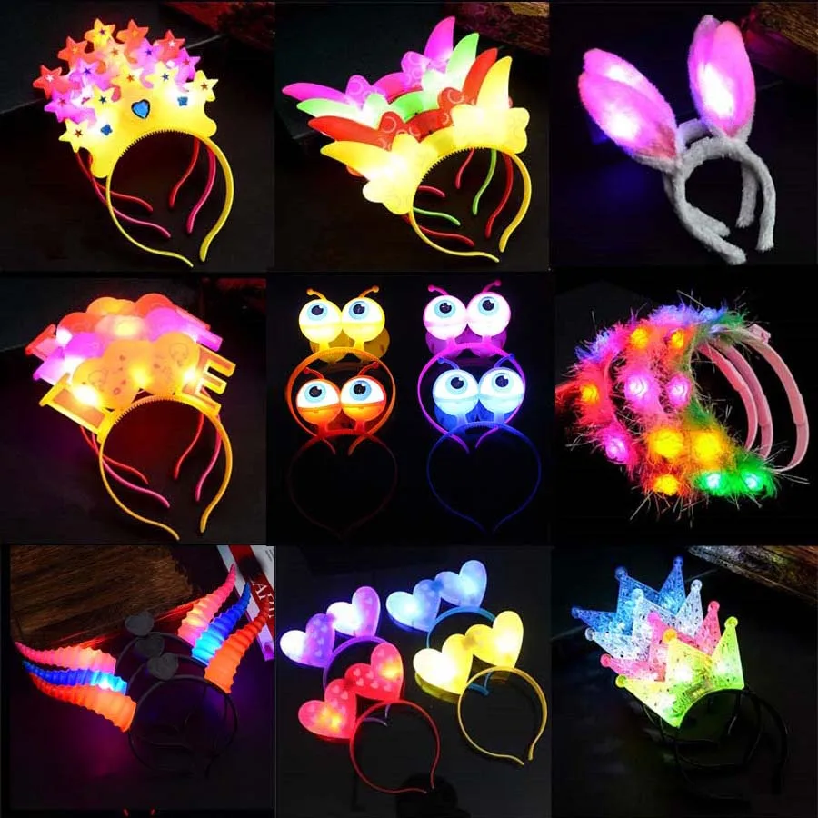 

Women Girls LED Flashing Glow Headband Crown Heart Light Up Hairbands Hair Accessories Glow Concert Party Supplies