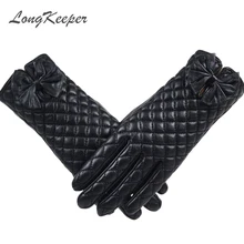Женские зимние перчатки из натуральной кожи, модные новые брендовые черные перчатки из козьей кожи, теплые варежки, новинка года, Лидер продаж