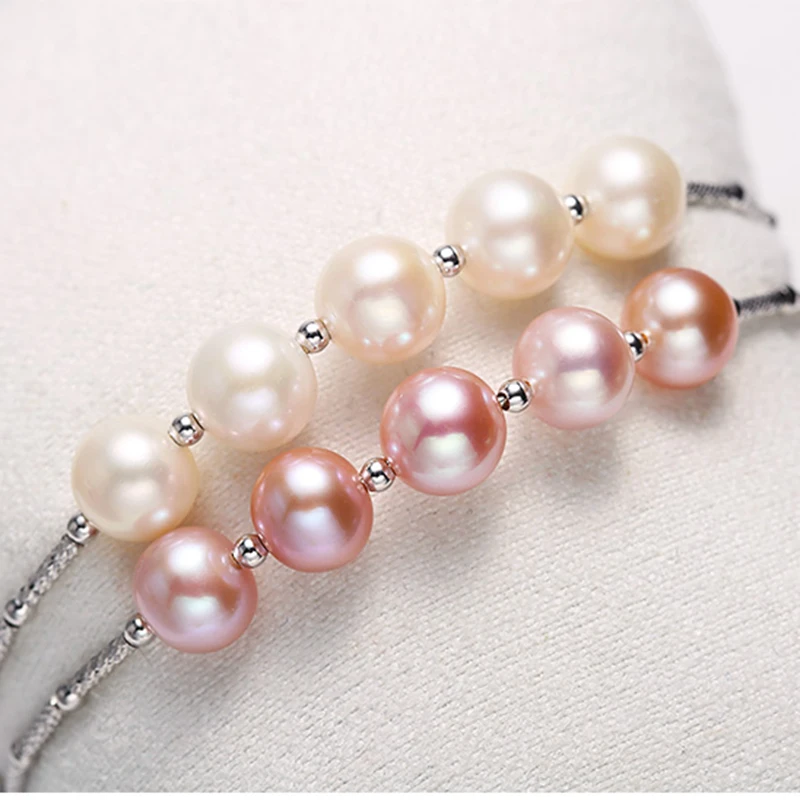 925 sterling silver tube beads pearls elastic memory bangles (23)