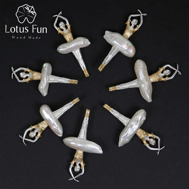 Lotus Fun Real 925 Sterling Silver Natural Pearl Handmade Design Fine Jewelry Elegant Ballet Dancer Pendant without Necklace