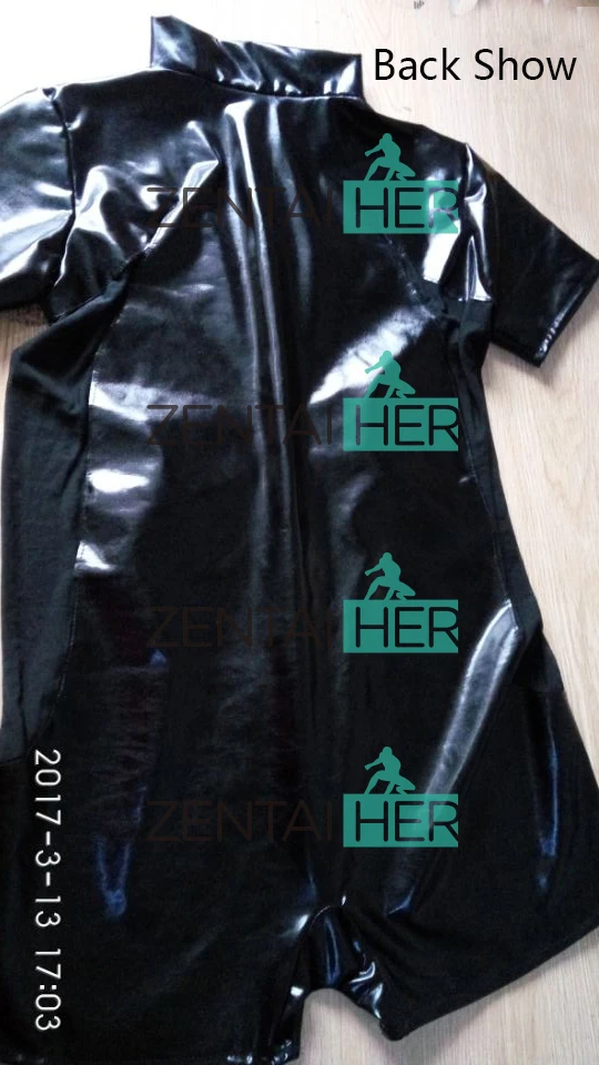 ZentaiHero Actual Photo Sexy Costume Male Black One-Piece Shiny Metallic Zentai Catsuits Sexy Leotard Front Zipper For Men SM102 (2)
