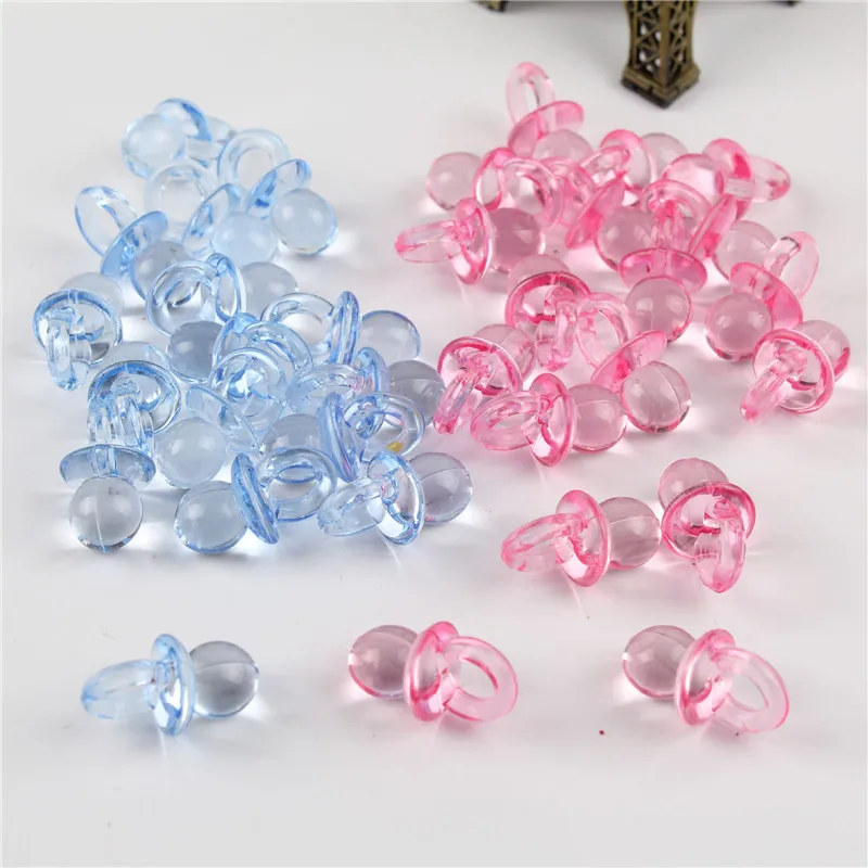 

50pcs/lot Small Diamond Cut Pacifiers Bead Baby Shower Favors Blue Pink for Party Table Game Wedding Decoration Table Supplies
