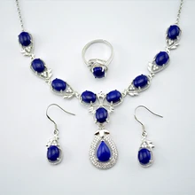 Многофункциональный Дизайн Моды классические 925 Щепка женщины Ювелирные Изделия Натуральный камень лазурит синий ляпис комплект ювелирных изделий