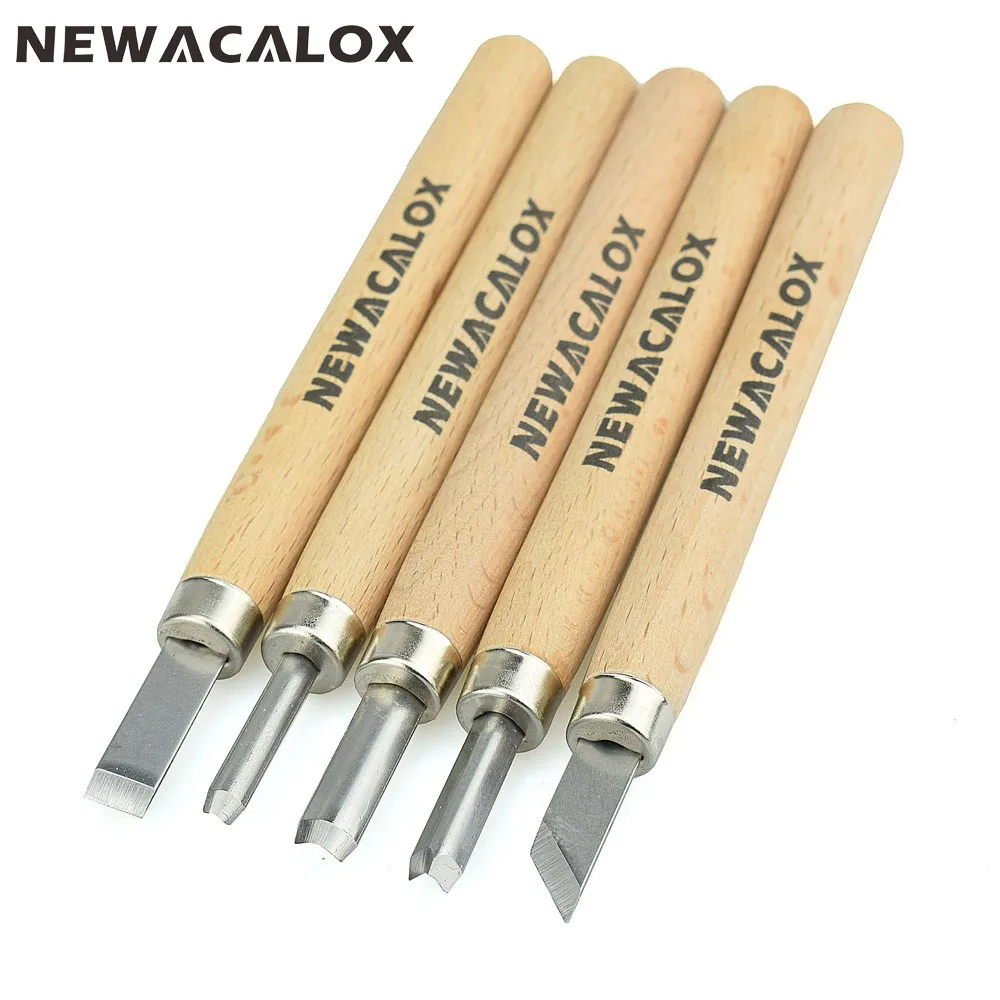 NEWACALOX 5pcs Woodcut Knife Scorper Hand Cutter Wood Carving Tool
