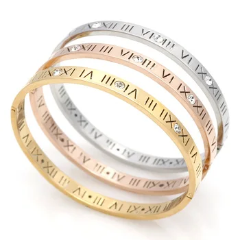New Classic Design High Quality 4mm And 6mm Zircon Roman Numerals Bracelets & Bangles Women Fashion Jewelry Bangles Wholesale