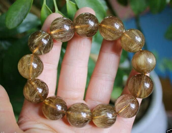 

001062 17.5-18mm AAA+ Natural Golden Rutilated Smoky Quartz Bracelet