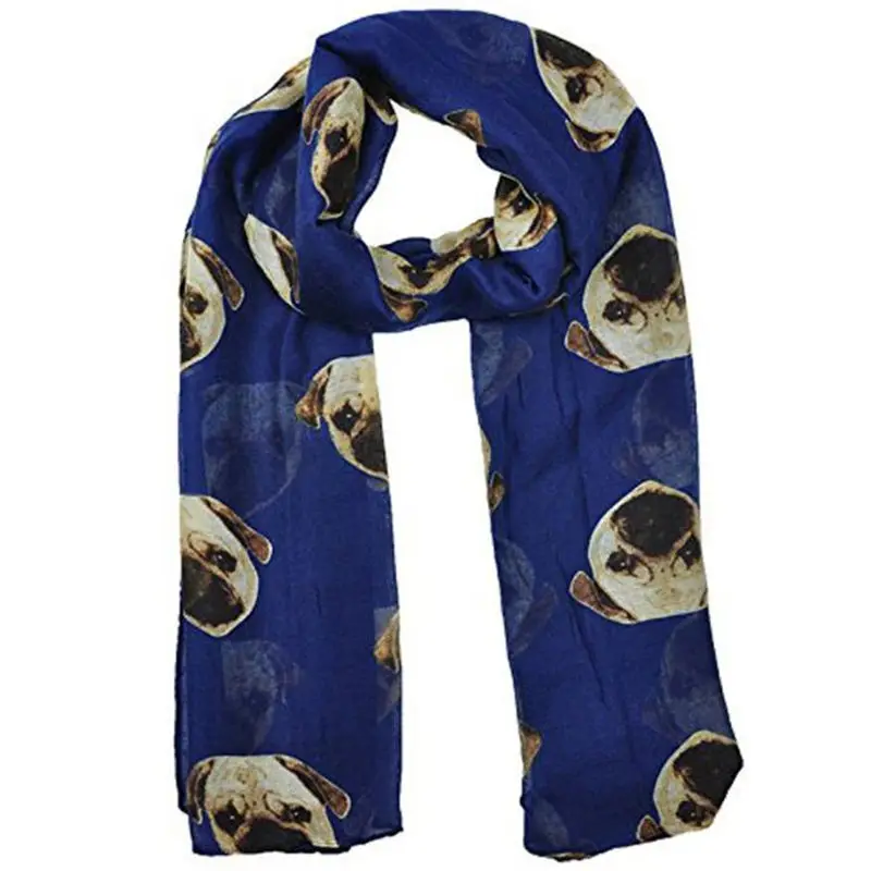  Lady Womens Long Cute Pug Dog Print Scarf Wraps Shawl Soft handkerchief women's scarves handkerchief hijab scarf 40FE2611