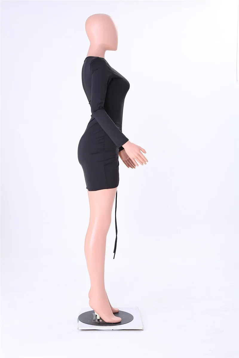fashion ruched drawstring bandage dress-9