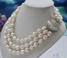 

natural pearl natural jewelry 3row 13mm white baroque freshwater cultured pearl necklace Bridal hook