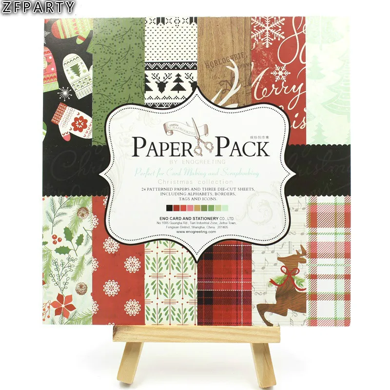 

ZFPARTY 6'' Single-side Printed Christmas Pattern Decorative Scrapbooking paper set of 24sheets printed background craft paper