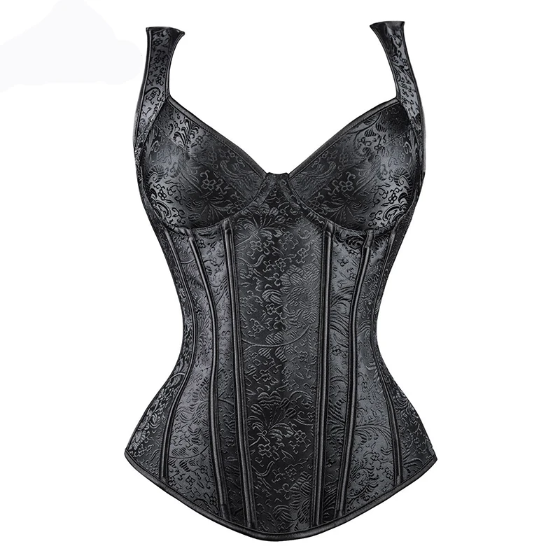 Black Zipper Gothic Steampunk Bustier Corset 6XL Women Brocade Lace Up Zipper Overbust Top Slimming Basque Waist Trainer Corset (1)