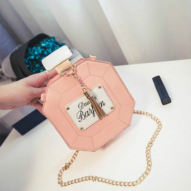 

2019 New Perfume Evening Bags Handbag Fashion Party Leather Women Clutch Mini Bottle Chain Perfume Bottle Small Round Bag