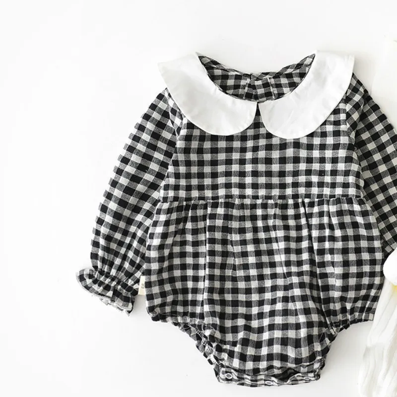 plaid Весенние детские милые клетчатые комбинезоны с длинными рукавами, для ребенка 0-2 лет для девочек, милая повседневная одежда с кукольным воротником - Цвет: plaid