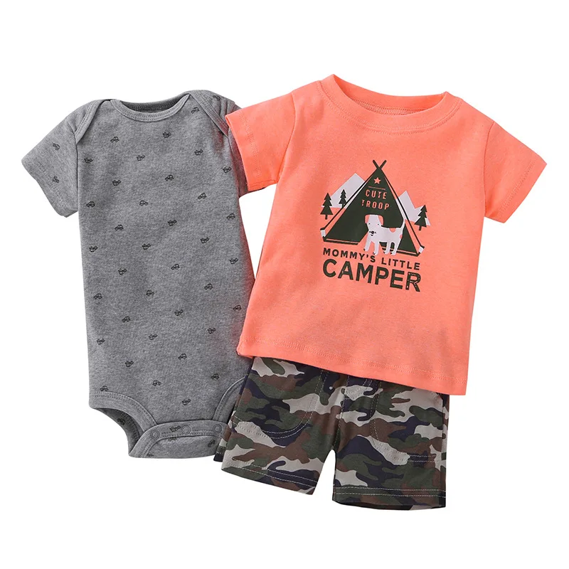 Брендовый комплект из 3 предметов для маленьких мальчиков: футболка+ детский костюм+ шорты, костюм для малышей, летняя одежда для мальчиков 6-24 месяцев